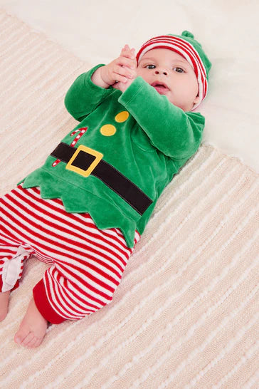 |BabyBoy| Natal Macacão De Bebê Em Veludo De Natal - Green (0 meses a 2 anos)