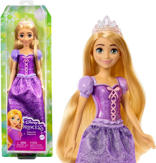 Mattel Boneca Disney Princess Rapunzel, Rapunzel emaranhada em roupas exclusivas, boneca fashion colecionável, boneca articulável com cabelo loiro, coroa de tiara, acessórios para bonecas, brinquedos para maiores de 3 anos, HLW03