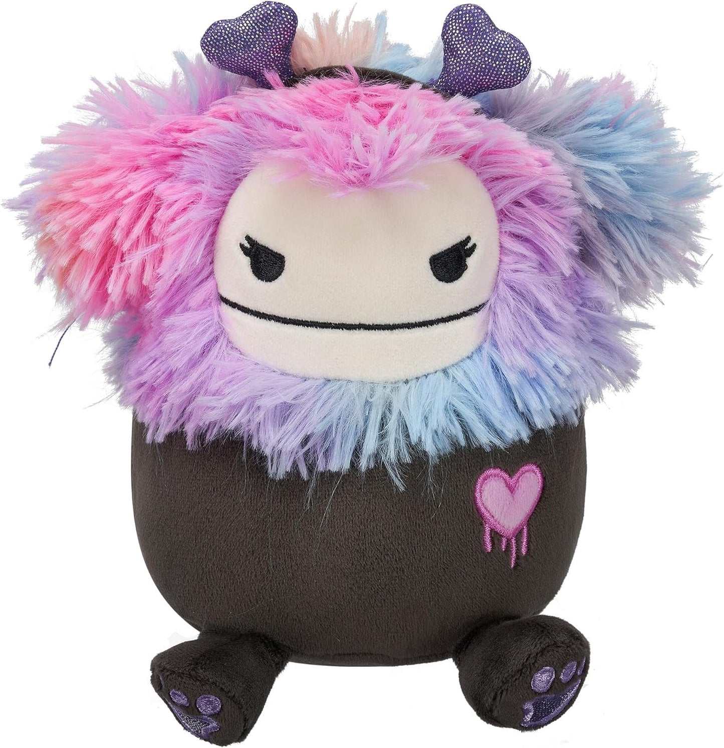 Squishmallows Original 7,5 polegadas Frumpy the Goth Black Bigfoot usando faixa de cabeça de coração de pelúcia para dia dos namorados