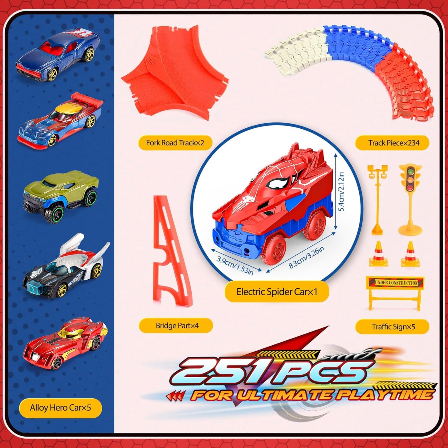 Pistas de Corrida de Construção em Aranha, Brinquedos de Aranha para Meninos de 3 a 6 Anos, Presente de Aniversário e Natal para Meninos de 3 a 9 Anos, Brinquedos de Construção para Meninas, Carrinhos de Brinquedo, 234 Peças