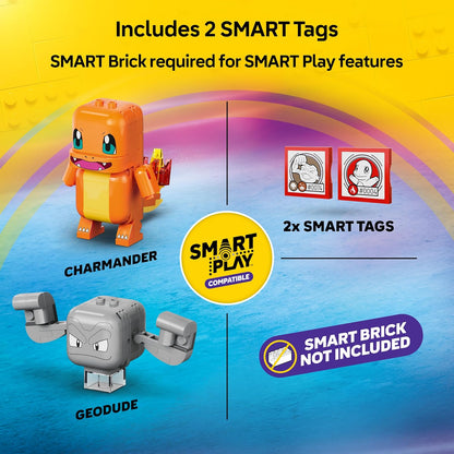 LEGO Pokémon SMART Play: Confronto na Caverna de Charmander e Geodude – Conjunto de Brinquedo Interativo Compatível, Inclui 2 Etiquetas SMART e 2 Pokémon – Ideia de Presente para Meninos e Meninas a partir de 6 Anos – 72157