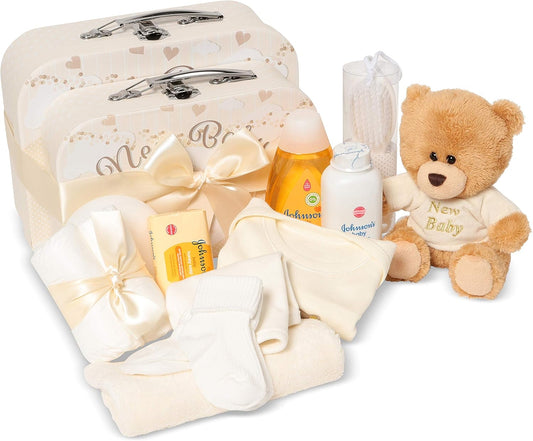 Cesta de presente para bebê recém-nascido - Caixas de lembrança embaladas à mão, urso de pelúcia macio, presente para bebê recém-nascido