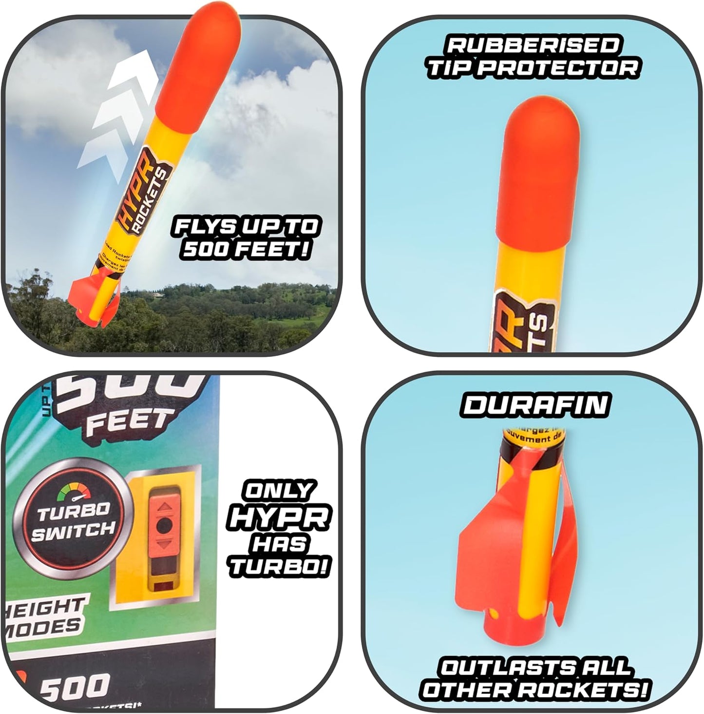UAU! COISAS - HYPR Rocket 500, o selo voador mais alto para lançar foguetes, voa até 152 metros, 3 foguetes, jardim ou quintal ao ar livre, brinquedos e presentes para crianças, famílias, meninos e meninas