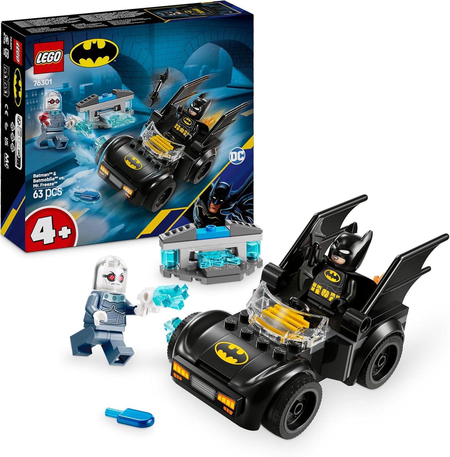 LEGO DC Batman: Batman & Batmobile vs. Freeze - Brinquedo de carro de super-herói com 2 minifiguras para dramatização divertida - Presente de aniversário para meninos e meninas de mais de 4 anos