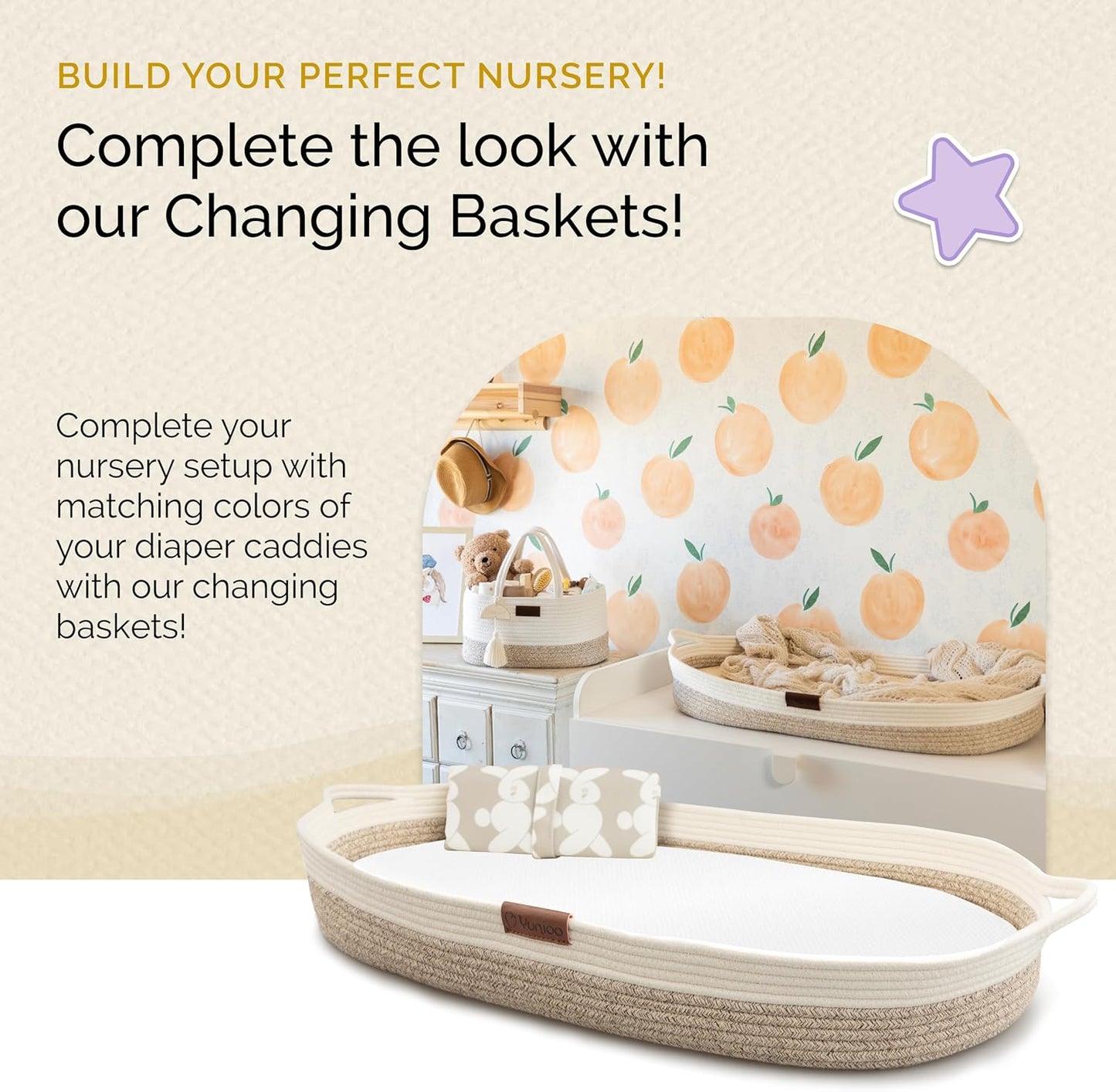 Yunioo Organizador de fraldas para itens essenciais de bebê para recém-nascidos, bolsa para troca de fraldas, cesta para presentes de chá de bebê, organizador de fraldas para trocador e trocador, cesta para guardar brinquedos