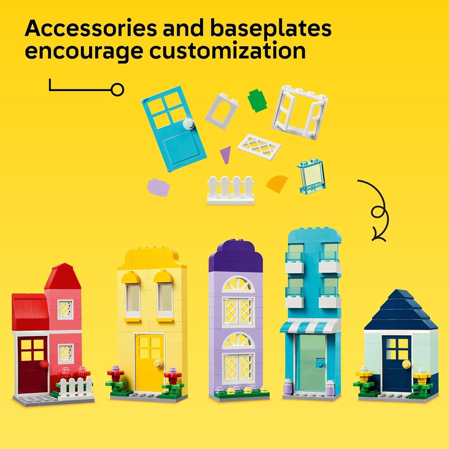 LEGO Casas criativas clássicas, conjunto de brinquedos de construção de tijolos para crianças, meninos e meninas de 4 anos ou mais, presente de brinquedo criativo com acessórios de casa para jovens construtores 11035