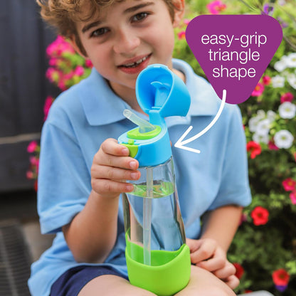 b.box Garrafa para água e bebidas Tritan™ | Garrafa com fácil aderência e tampa à prova de vazamentos | Design moderno e divertido para crianças, ideal para depois do copo de transição | 450ml/15oz (Verde Esmeralda)