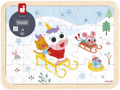 Janod - Quebra-cabeça de Madeira 24 Peças Infantil A partir de 4 anos - Modelo incluso + Jogo dos 5 Erros no Tabuleiro - Desenvolve Concentração e Observação - Produto FSC - J07127, Branco