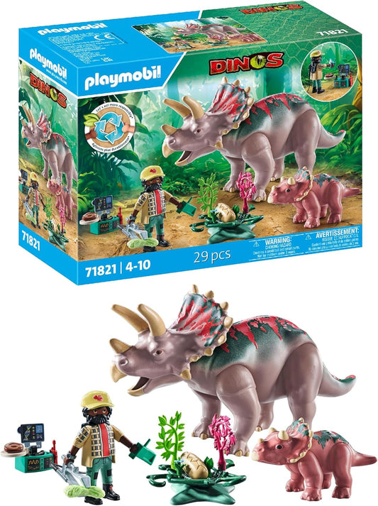 Playmobil | Dinos | Triceratops com Bebê | Conjunto de Dino | Figuras de Animais | Brinquedo de Aventura | Para Crianças a partir de 4 Anos | 71821