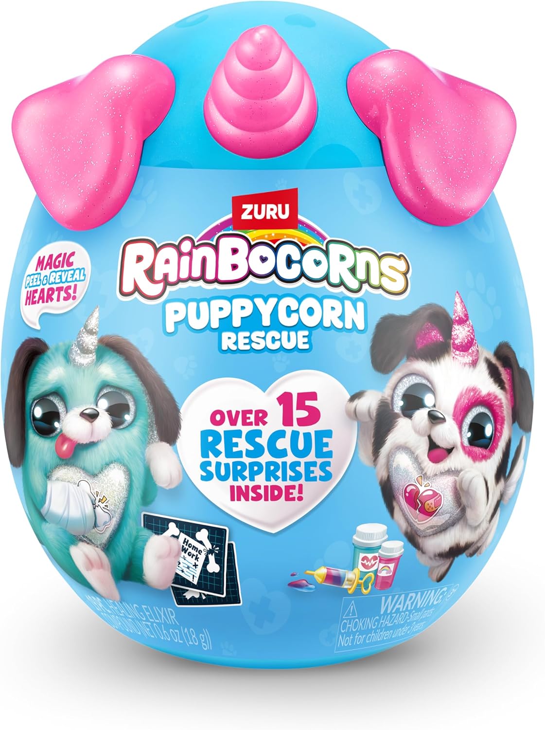 Rainbocorns Puppycorn Rescue Surprise, Peaches the Sausage - Pelúcia colecionável - Mais de 12 surpresas, coração destacável, adesivos, slime de seringa, idades 3+ (Salsicha)