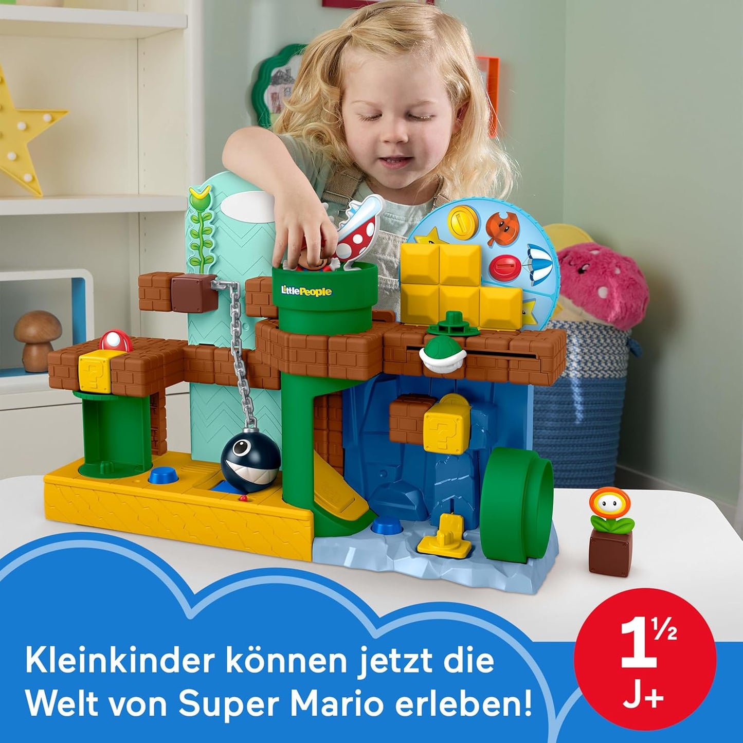 Fisher-Price Brinquedo Little People My Mario Adventure Playset com sons musicais e figuras para crianças em idade pré-escolar (18+ meses), JHG61