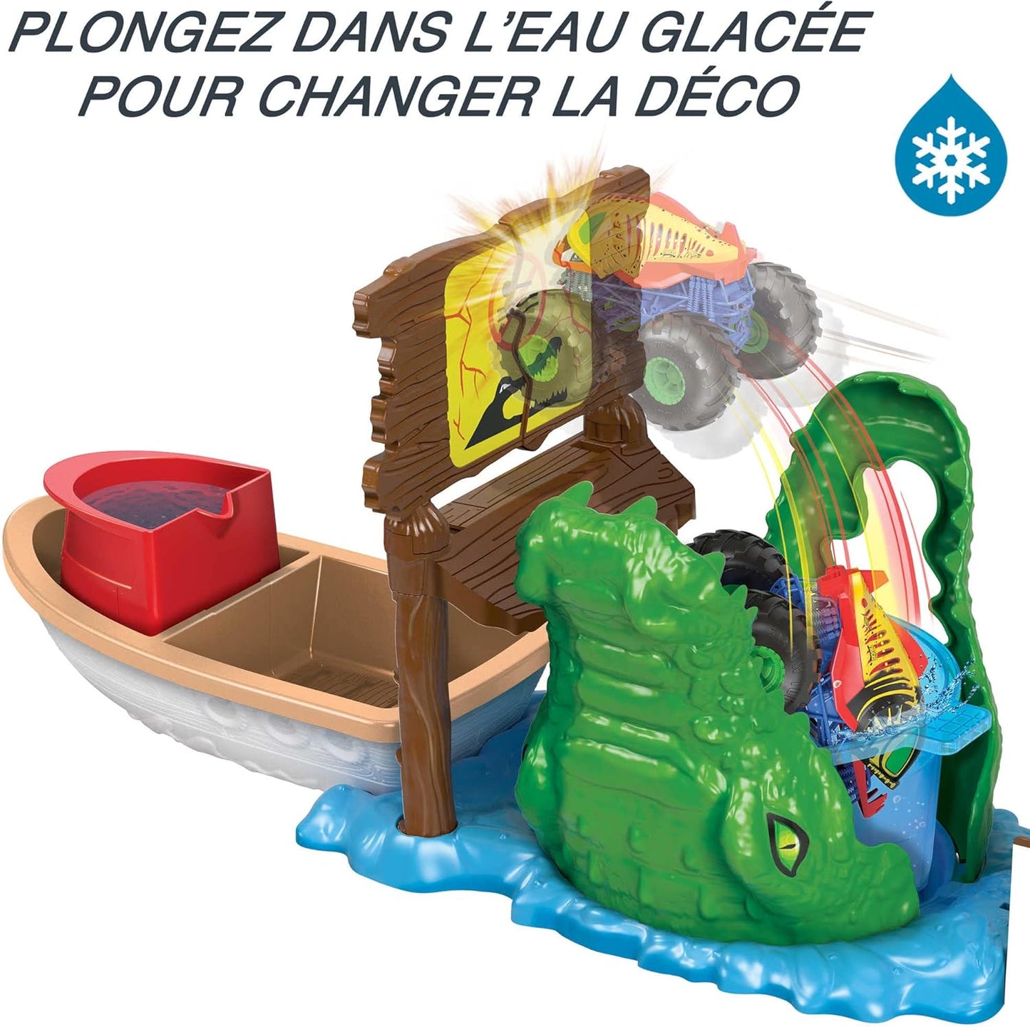 Hot Wheels Conjunto de brinquedos Monster Trucks Swamp Chomp, brinquedo aquático com 1 caminhão Monster Trucks Color Shifters, para crianças a partir de 4 anos.