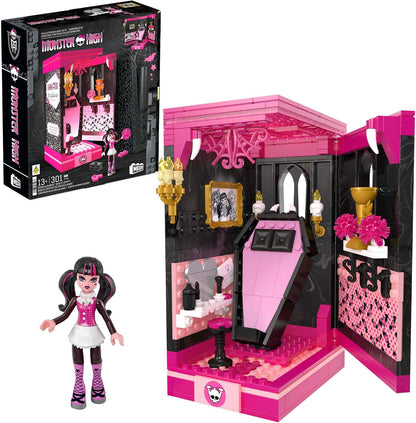 MEGA Conjunto de Montagem Monster High – Cripta "Boo-k" da Draculaura com 301 Peças, Cenário Estilo Livro para Colecionadores, HXJ88
