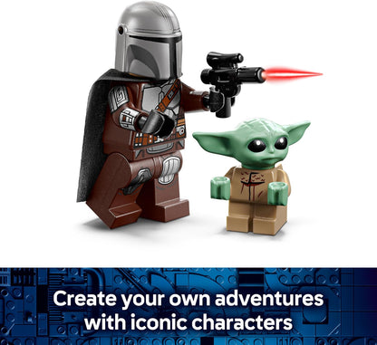 LEGO Star Wars 75436 O Mandaloriano e a Moto Speeder do Grogu - Inclui uma minifigura do Grogu e uma minifigura do Din Djarin com um blaster - Pequeno presente de aniversário para meninos e fãs a partir de 6 anos.
