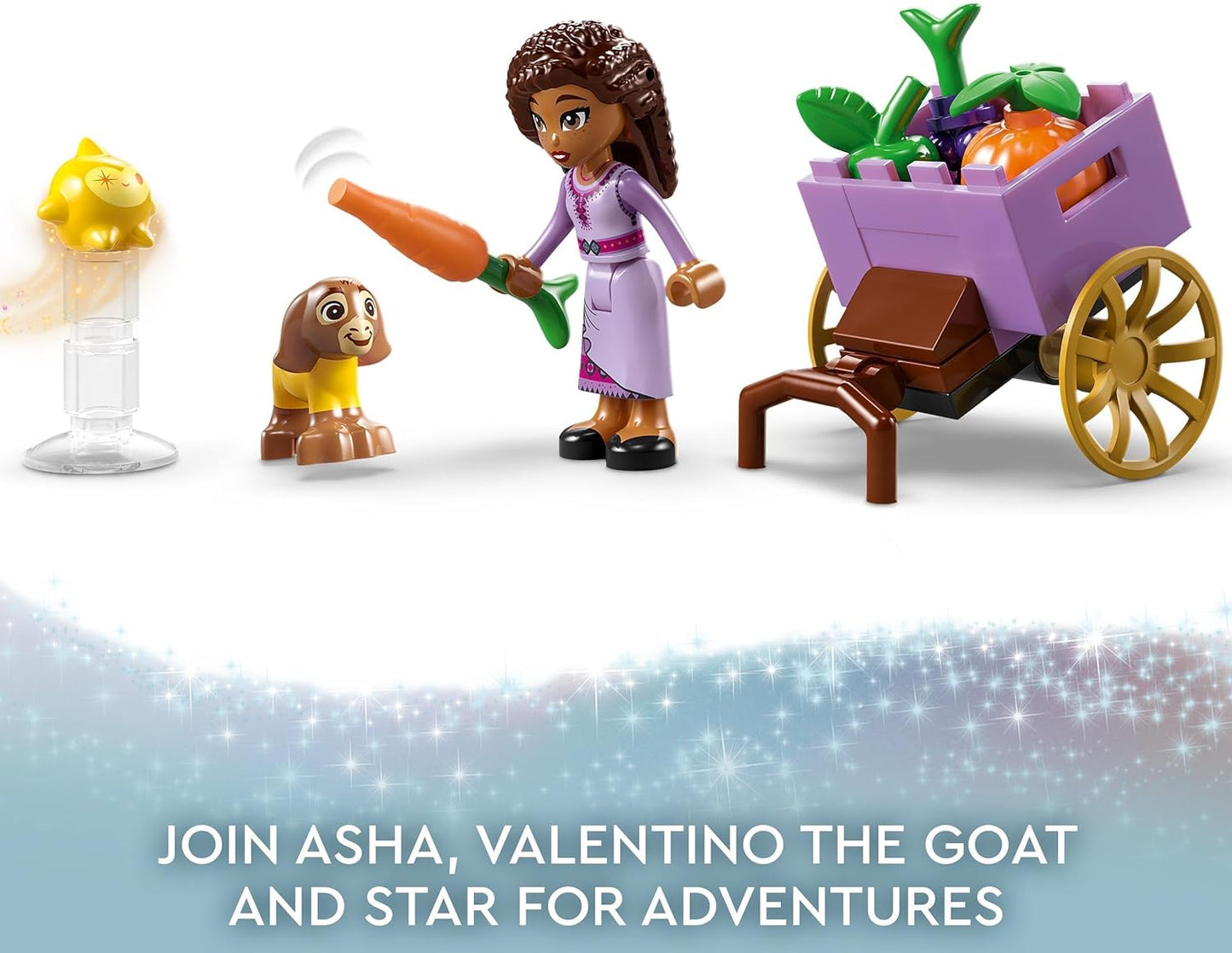 LEGO 43223 Disney Wish Asha en la Ciudad de las Rosas, Set de Película Wish con Minimuñeca Asha, Juguete de Cabra Valentino y Muñecas Estrella, Regalo para Niños, Niñas y Niños a partir de 6 años