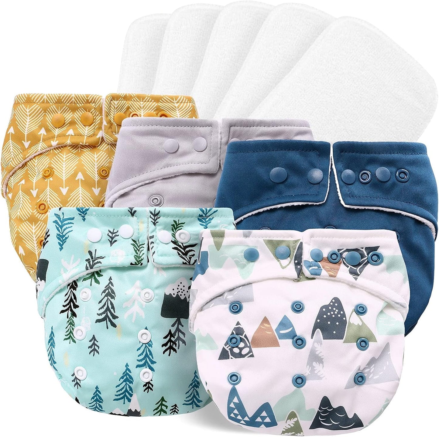 Miracle Baby Fraldas de pano para bebês Pacote com 10 fraldas reutilizáveis para recém-nascidos 5 fraldas de pano e 5 fraldas laváveis Fraldas de bolso superabsorventes ajustáveis para bebês