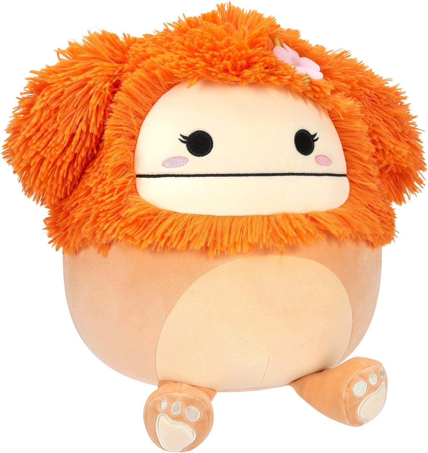 Squishmallows SQCR05428 12 polegadas-Shasta The Light Orange Bigfoot com alfinete de flor, multicor