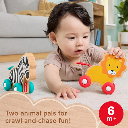 Fisher-Price Brinquedos de madeira para bebês, animais de empurrar, conjunto de 2 veículos de madeira com rodas de silicone para bebês a partir de 6 meses de idade, JFN19