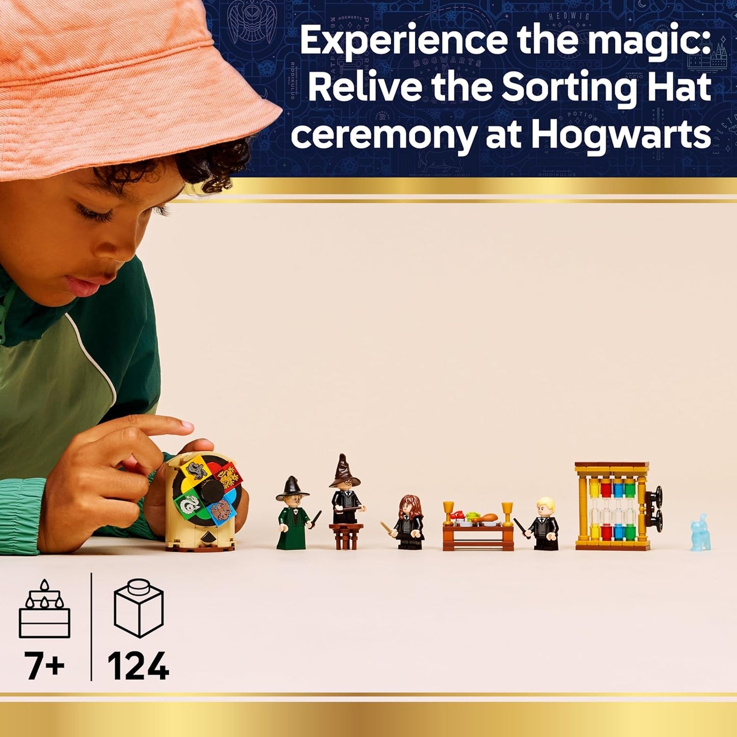 LEGO Harry Potter Castelo de Hogwarts: Brinquedo Cerimônia do Chapéu Seletor - Miniaturas colecionáveis do Patrono, Hermione e Draco Malfoy com varinhas e roda da sorte - Presente para meninas e meninos a partir de 7 anos - 76460