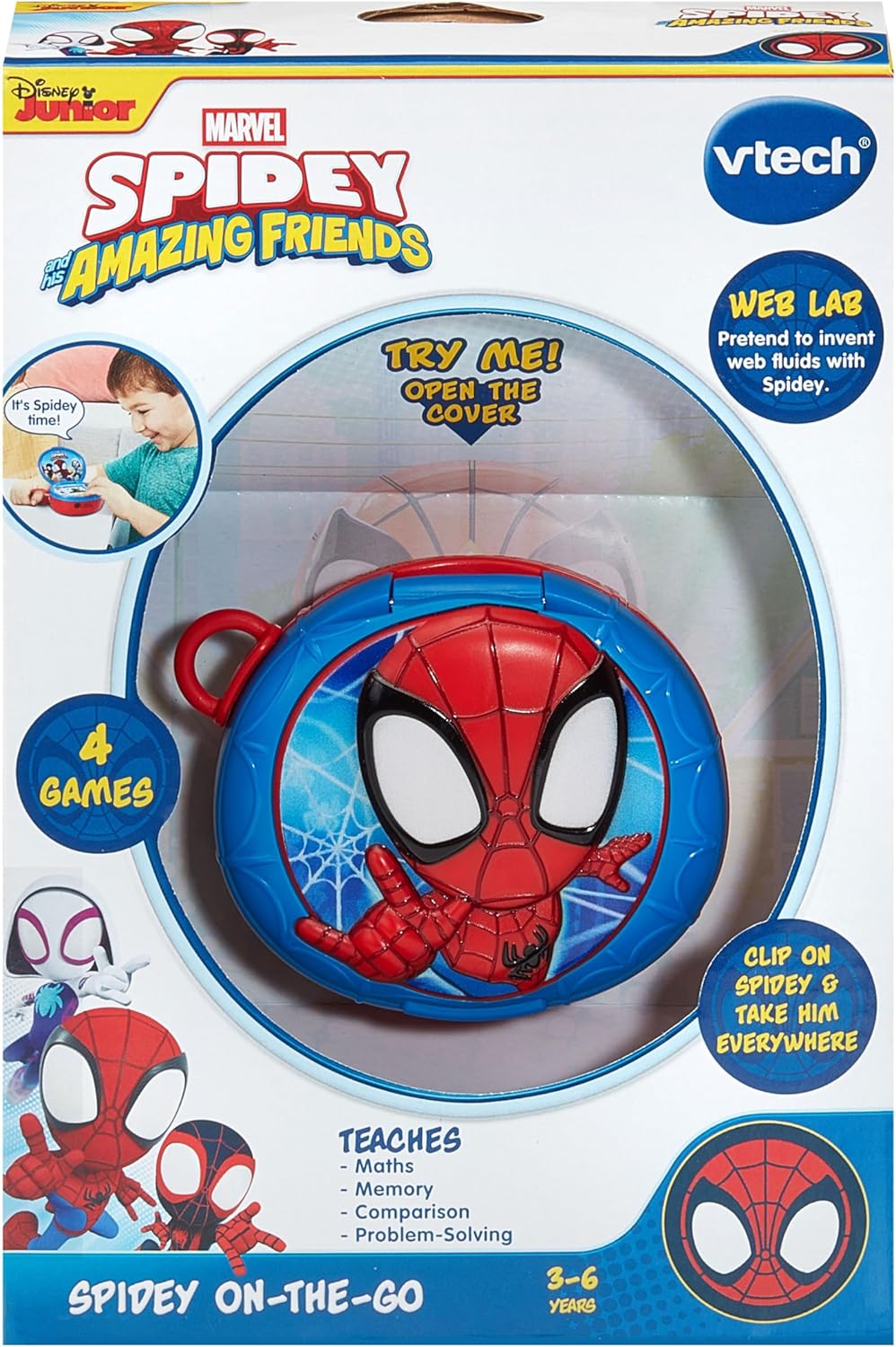 VTech Homem-Aranha e Seus Incríveis Amigos: Homem-Aranha Portátil, Brinquedo Oficial do Homem-Aranha com 5 Jogos Interativos e Bolsa Acoplável, Formas, Números e Padrões, Para Crianças a partir de 3 Anos
