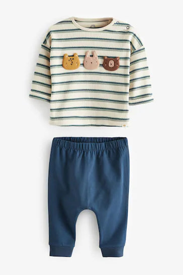 |BabyGirl| Conjunto De 2 Peças De Camiseta e Leggings Para Bebê - Cream/Navy Blue Character