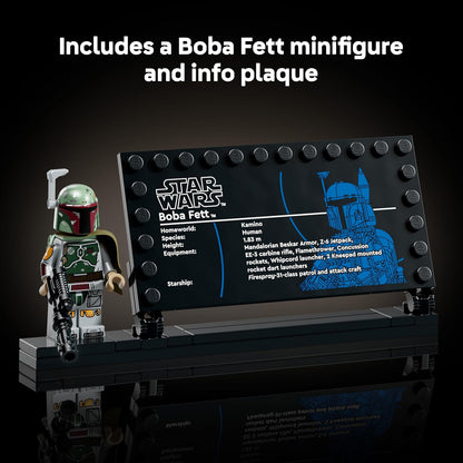 LEGO Star Wars 75455 Figura do Boba Fett – Kit de modelo para adultos, inclui armadura de Beskar, blaster e minifigura de caçador de recompensas – Decoração para prateleira ou mesa – Presente para fãs de O Retorno de Jedi