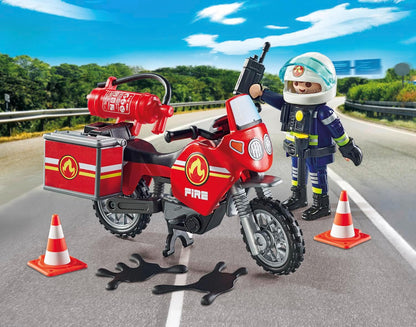 Playmobil 71466 Action Heroes: Incidente de motocicleta e derramamento de óleo, com rádio e extintor de incêndio, encenação divertida e imaginativa, conjuntos de jogos realistas adequados para crianças de 4 anos ou mais
