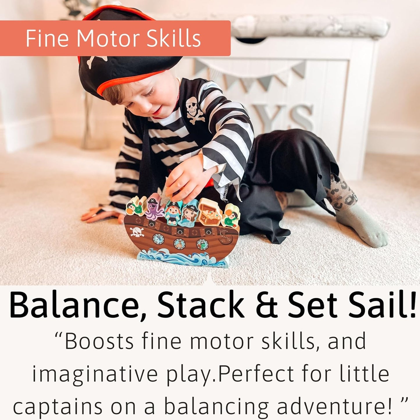 Jaques of London Brinquedo Piratas Instáveis | Brinquedos de madeira empilháveis para crianças de 3, 4 e 5 anos | Brinquedos de equilíbrio para crianças pequenas | Desde 1795...