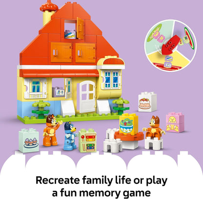 LEGO DUPLO Bluey: Casa da Família Bluey com Jogo da Memória - Brinquedo Educativo para Crianças - Inclui 3 Bonecos, Janelas que Abrem e um Jogo de Tabuleiro - Presente para Meninas e Meninos a partir de 3 Anos - 10459