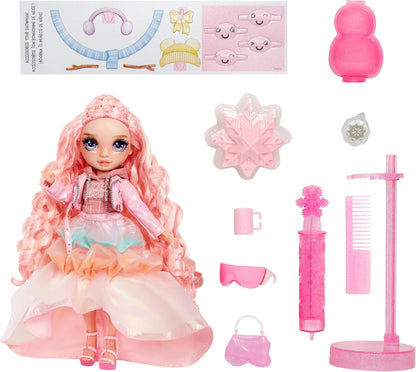 Rainbow High Winter Wonderland - Bella (Rosa) - Boneca Fashion de 28 cm, com Neve Mágica Escondida que se Transforma com Água, Acompanha Kit de Boneco de Neve, Adequada para Crianças de 4 a 12 Anos e Colecionadores.