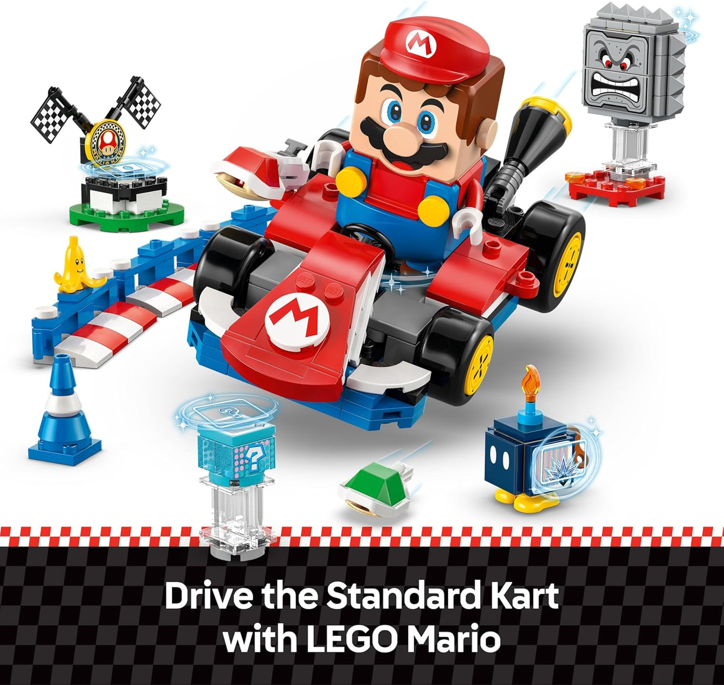 LEGO Mario Kart – Mario Interativo e Kart Padrão - Pista de Corrida de Brinquedo com um Carro, 3 Figuras, um Pódio e Barreiras - Presente para Jogadores a partir de 7 Anos - 72043