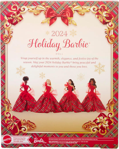 Barbie Boneca Signature, Boneca Loira da Moda para o Natal de 2024, com Vestido e Saia Xadrez, Presente de Colecionador da Temporada em Embalagem Exibivel, HRM65