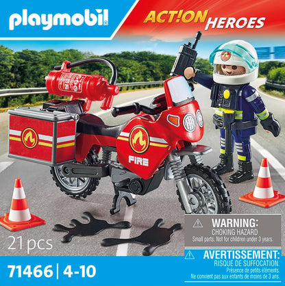 Playmobil 71466 Action Heroes: Incidente de motocicleta e derramamento de óleo, com rádio e extintor de incêndio, encenação divertida e imaginativa, conjuntos de jogos realistas adequados para crianças de 4 anos ou mais