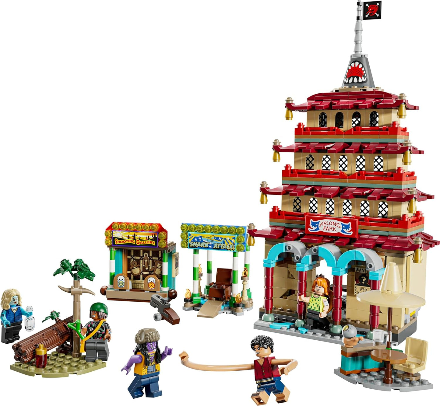 LEGO ONE PIECE Batalha no Parque Arlong - Brinquedo interativo com 5 minifiguras, incluindo Luffy e Nami, além de um pagode que desaba - Presente de anime para meninos, meninas e fãs a partir de 9 anos - 75638
