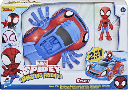 Homem-Aranha e seus amigos incríveis - Figura de ação Marvel Change 'N Go Web-Crawler e Homem-Aranha, veículo 2 em 1, figura de 10 cm, para crianças a partir de 3 anos