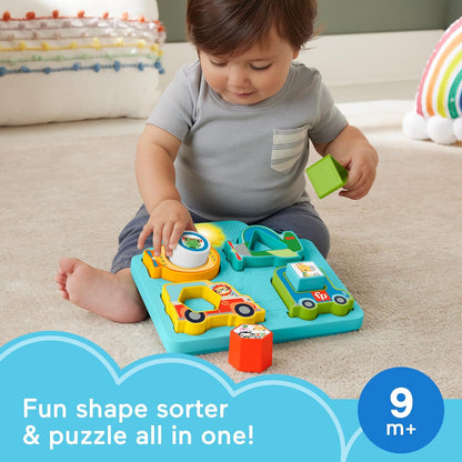 Brinquedo de encaixe Fisher-Price para bebês: Quebra-cabeça de veículos com formas, sons, música e luzes para desenvolvimento da coordenação motora fina, a partir de 9 meses, HRP31