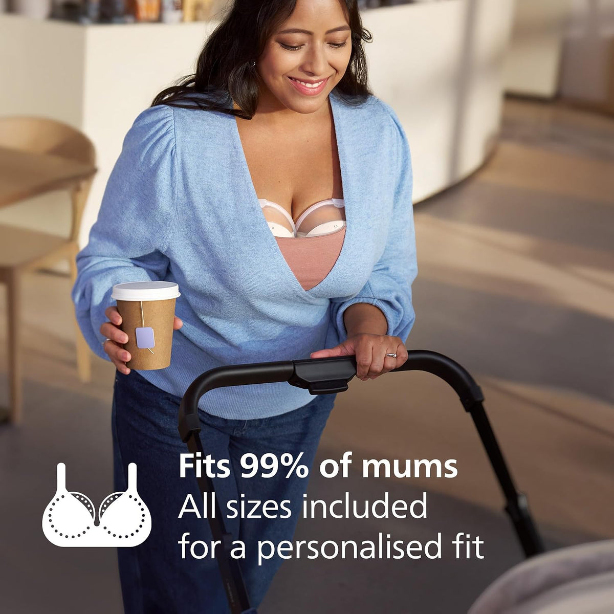 Philips Bomba tira-leite elétrica dupla, vestível e com as mãos livres Avent Natural Care – imita o ritmo de sucção do bebê, protetor mamário SkinSense para máximo conforto, potência de nível hospitalar, modelo SCD596/21