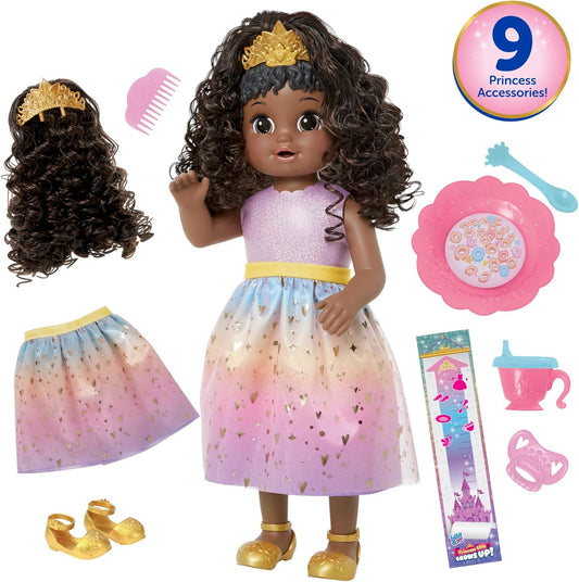 ¡La princesa Ellie de Baby Alive crece! Muñeca de pelo negro, muñeca interactiva con accesorios, muñecas parlantes, juguetes para niñas y niños de 3 años en adelante, 18 pulgadas