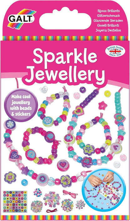 Galt Sparkle Jewellery - Kit de artesanato para fazer colares e pulseiras infantis - Pacote de atividades divertidas com miçangas coloridas e adesivos, estimula a criatividade e as habilidades motoras - A partir de 5 anos