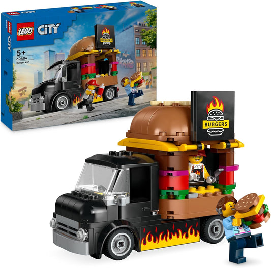 LEGO City Burger Van, brinquedo de caminhão de comida para meninos e meninas de 5 anos ou mais, brinquedos de construção de veículos, conjunto de jogos de cozinha com minifigura e acessórios do fornecedor, presentes de brincadeira imaginativos
