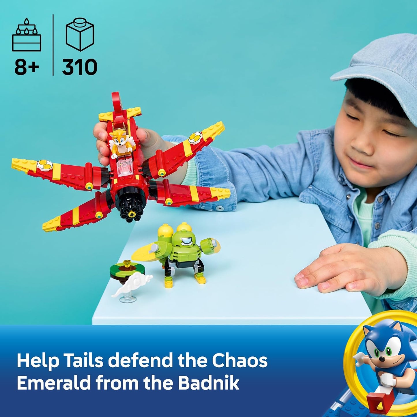 LEGO Brinquedo Sonic the Hedgehog: Avião Tornado do Tails – Inclui figura Badnik, minifigura do Tails e Esmeralda do Caos – Presente gamer para meninos e meninas a partir de 8 anos – 77119