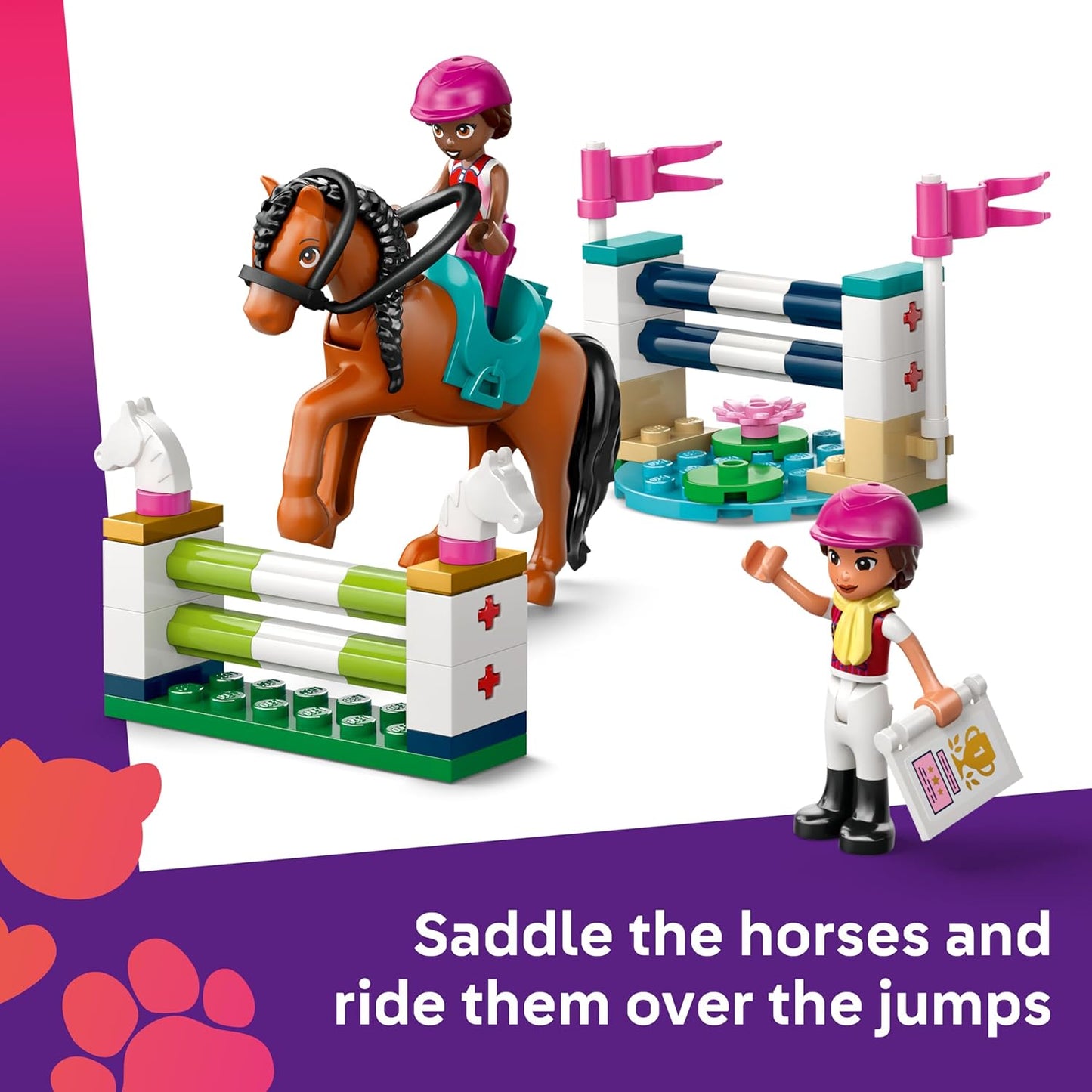 LEGO Friends Estábulo e Academia de Equitação - Conjunto de Brinquedo Educativo com 3 Mini Bonecas, 2 Figuras de Cavalos, um Cachorrinho e Acessórios de Higiene - Presente de Aniversário para Meninas a partir de 7 Anos - 42688