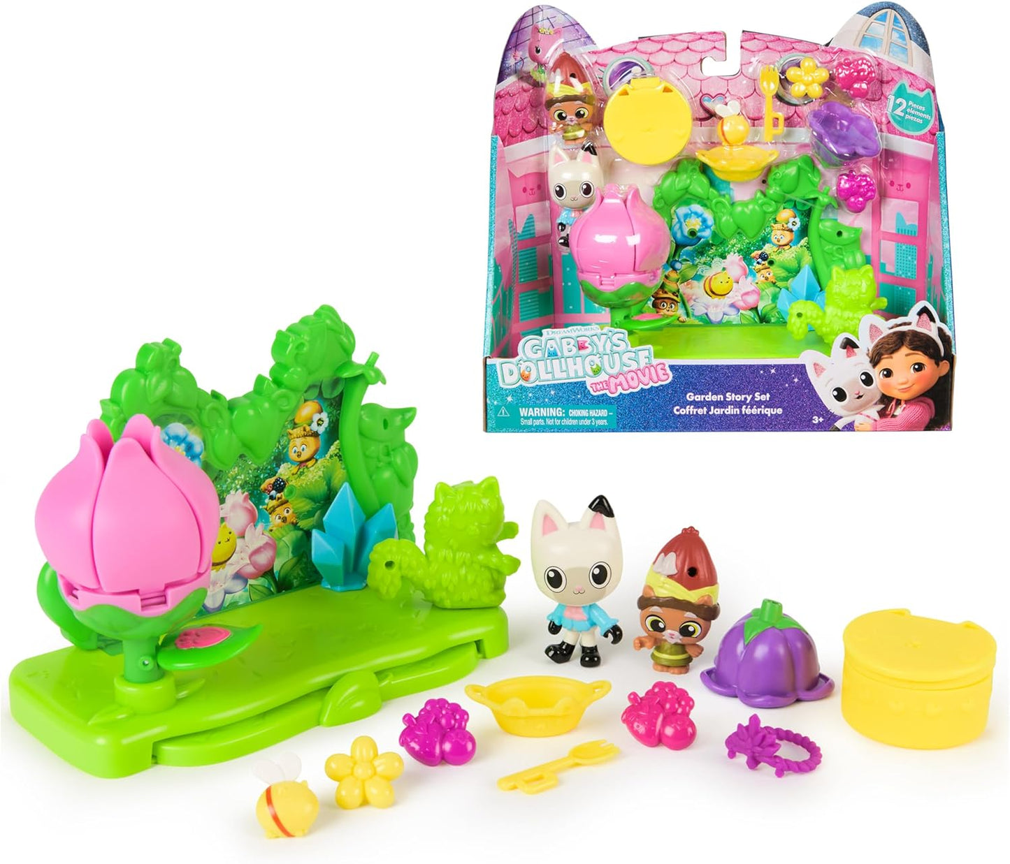 Gabby's Dollhouse: O Filme, Conjunto História no Jardim, Figuras do Gnomo Pandy Paws e do Gatinho e 9 Acessórios para Casa de Bonecas, Brinquedos Infantis para Meninas e Meninos a partir de 3 Anos