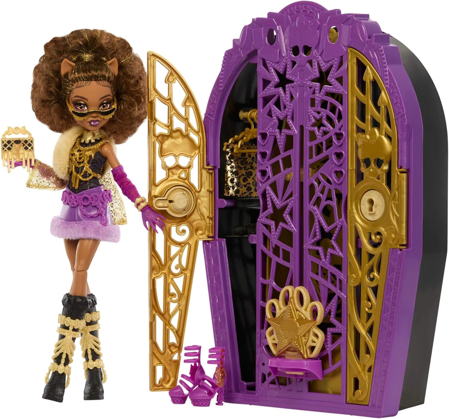 Monster High Conjunto de boneca e acessórios Skulltimate Secrets, Hauntlywood Mysteries Clawdeen Wolf com guarda-roupa revelador e mais de 19 surpresas glamorosas, como roupas para boneca, JBG80