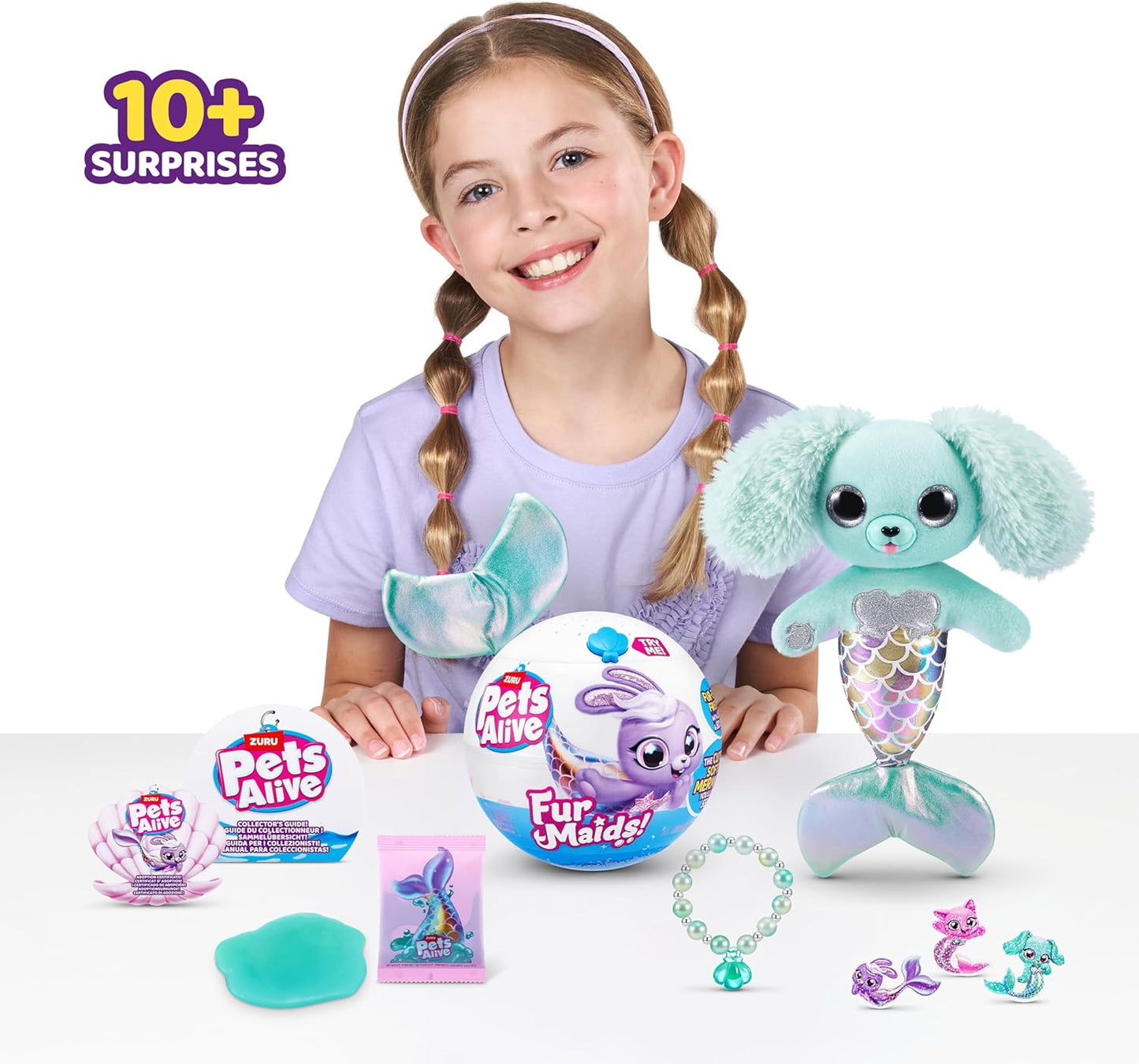 Pets Alive Furmaids da ZURU, brinquedo eletrônico de pelúcia de sereia, bichinhos de pelúcia robóticos e brinquedo interativo para meninas com luzes e 10 surpresas (verde)