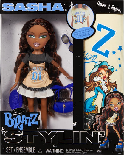 Bratz Stylin' Sasha - Boneca Fashion com Camiseta Personalizável para Você, Acompanha Acessórios, Brinquedo Fofo para Meninas