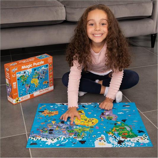 Galt, Quebra-cabeça Mágico - Mapa Mundi, Quebra-cabeça de 50 peças para maiores de 4 anos
