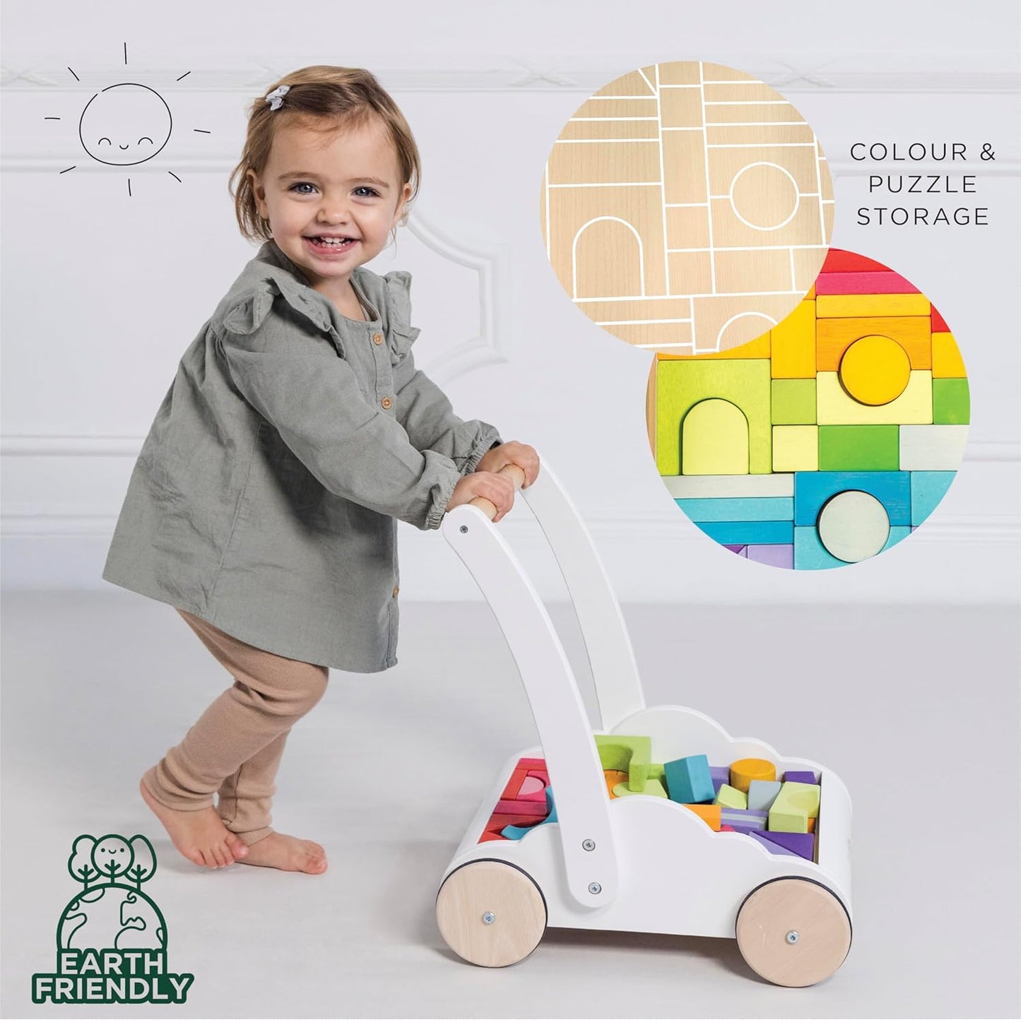 Le Toy Van - Brinquedo educacional de madeira Petilou Rainbow Cloud Walker para crianças e bebês | Adequado para menino ou menina de 1 ano +