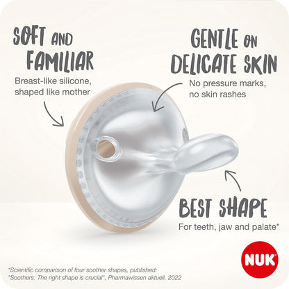 NUK Chupeta de bebê MommyFeel | 0-9 meses | Chupetas amigas da amamentação | Silicone sem BPA | Jeans e Cinza | 2 contagem