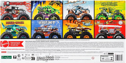 Hot Wheels Monster Trucks, conjunto de 8 caminhões de brinquedo em escala 1:64, feitos de metal fundido, apresentando personagens icônicos e favoritos dos fãs do Monster Trucks Live e da série do YouTube, JCW76.